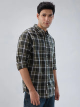 Men Shirt Check Green Regular Fit