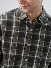 Men Shirt Check Green Regular Fit