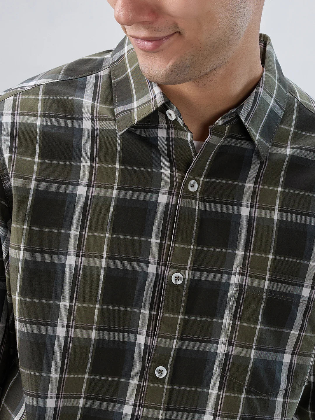 Men Shirt Check Green Regular Fit