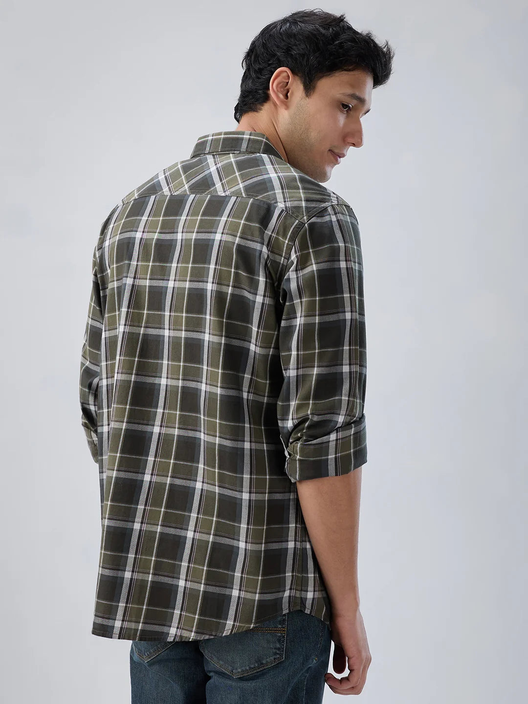 Men Shirt Check Green Regular Fit