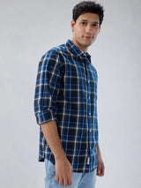 Men Shirt Check Navy Blue Regular Fit