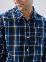 Men Shirt Check Navy Blue Regular Fit