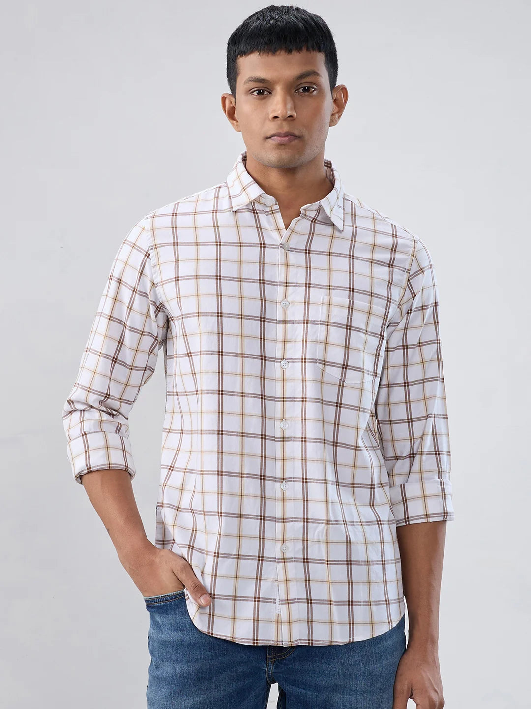 Men Brown Check Regular Fit Shirts