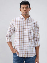 Men Shirt Check Brown Regular Fit