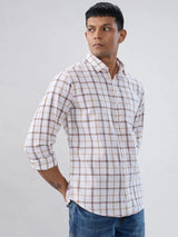 Men Shirt Check Brown Regular Fit