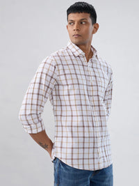 Men Shirt Check Brown Regular Fit