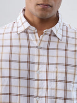 Men Shirt Check Brown Regular Fit