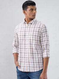 Men Shirt Check Brown Regular Fit