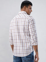 Men Shirt Check Brown Regular Fit