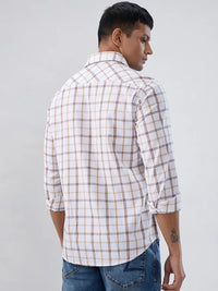Men Shirt Check Brown Regular Fit