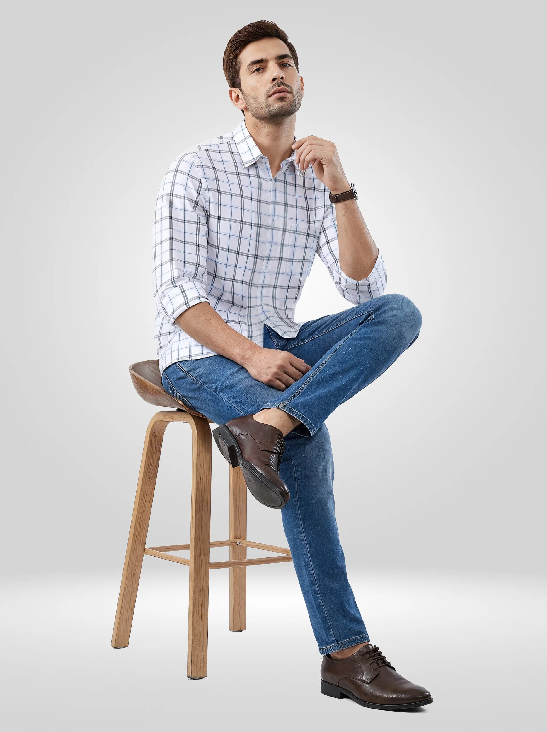 Men Navy Blue Check Regular Fit Shirts