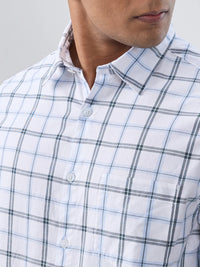 Men Shirt Check Navy Blue Regular Fit