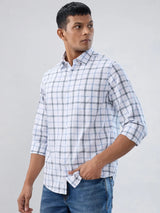 Men Shirt Check Navy Blue Regular Fit