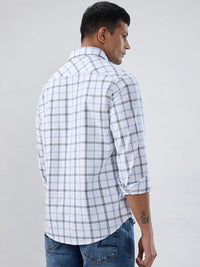 Men Shirt Check Navy Blue Regular Fit