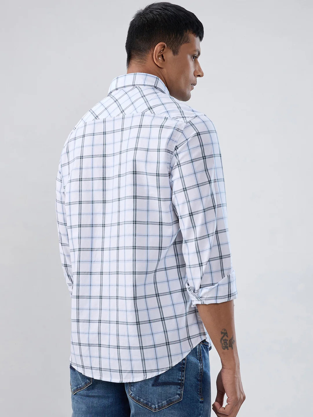 Men Shirt Check Navy Blue Regular Fit