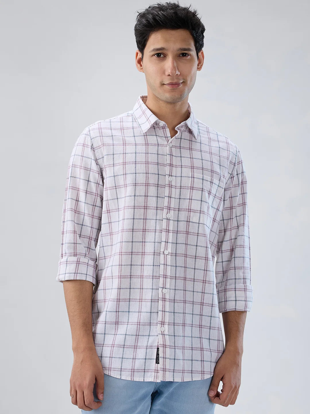 Men Pink Check Regular Fit Shirts