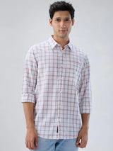 Men Shirt Check Pink Regular Fit