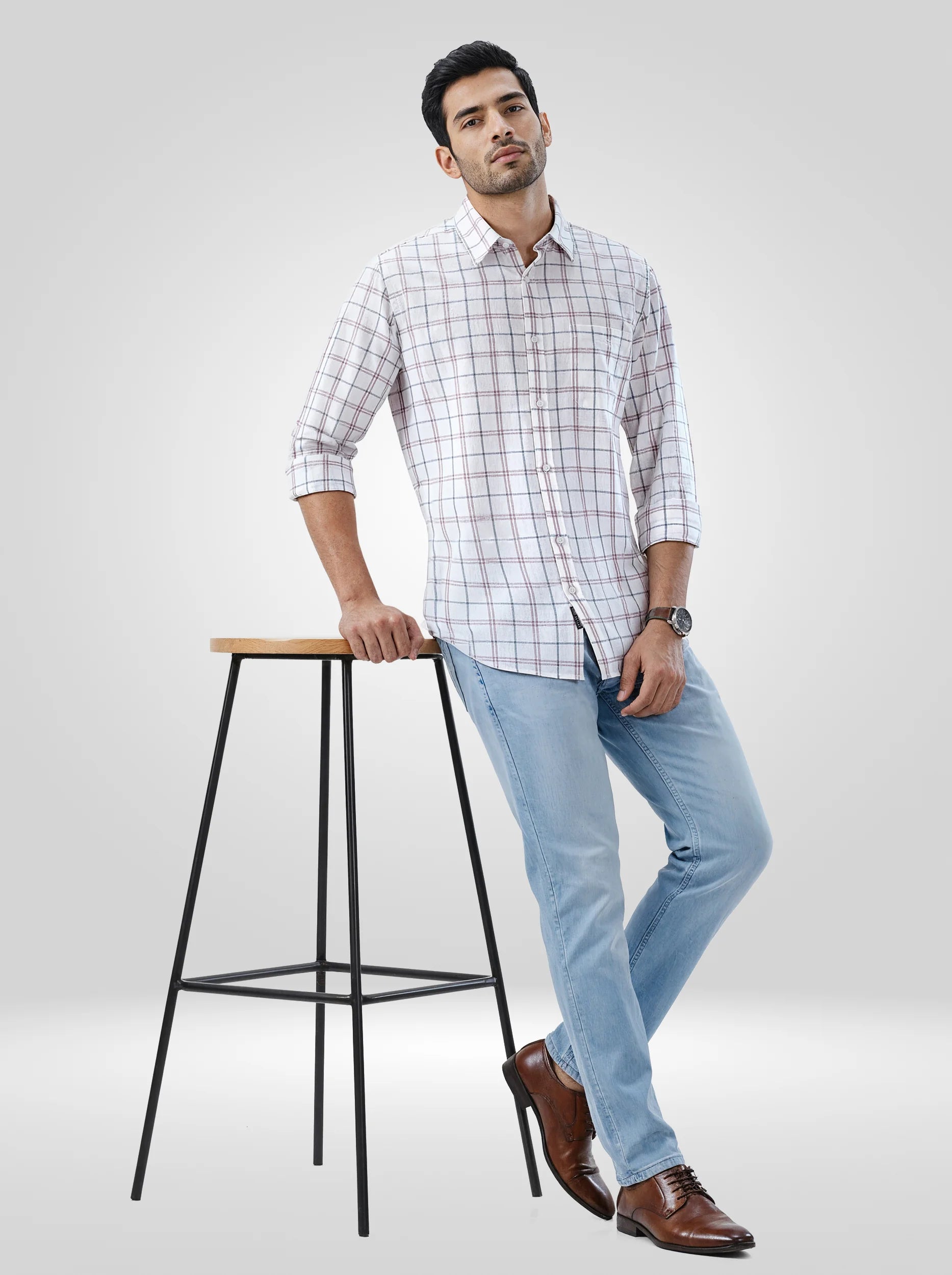 Men Pink Check Regular Fit Shirts
