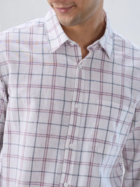 Men Shirt Check Pink Regular Fit