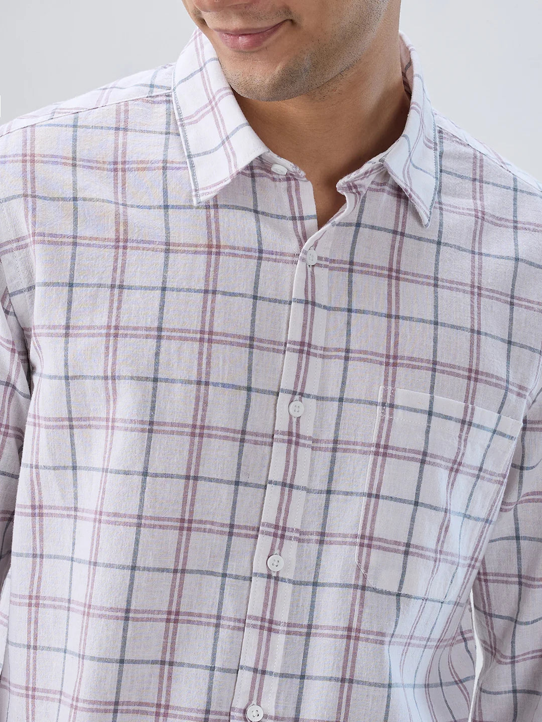 Men Shirt Check Pink Regular Fit