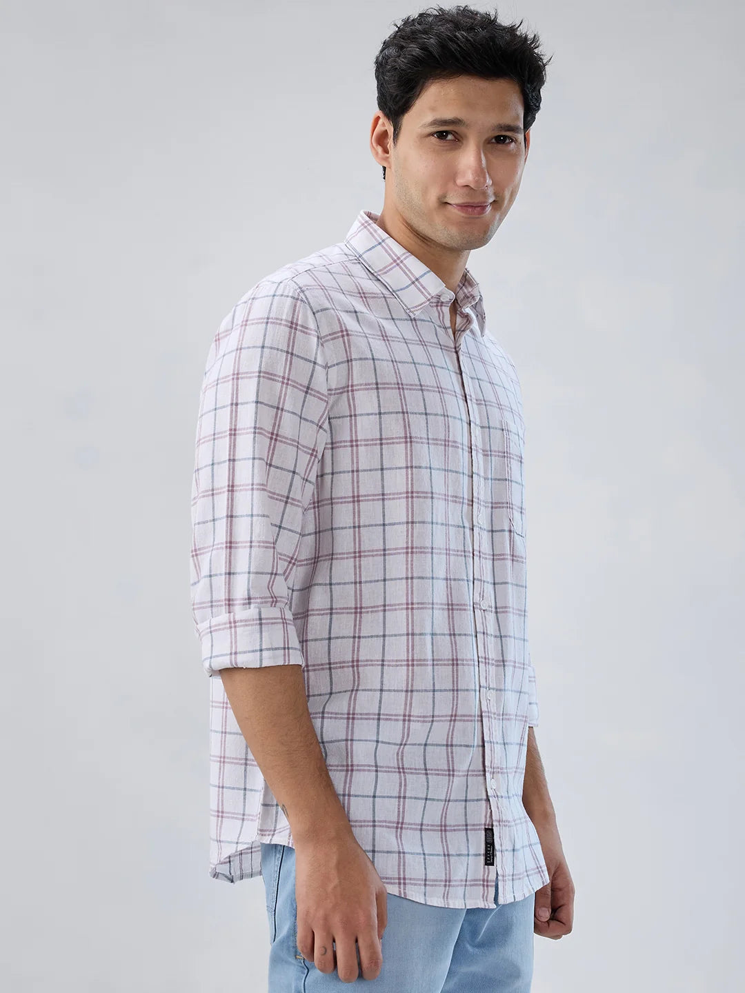 Men Shirt Check Pink Regular Fit