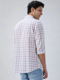 Men Shirt Check Pink Regular Fit