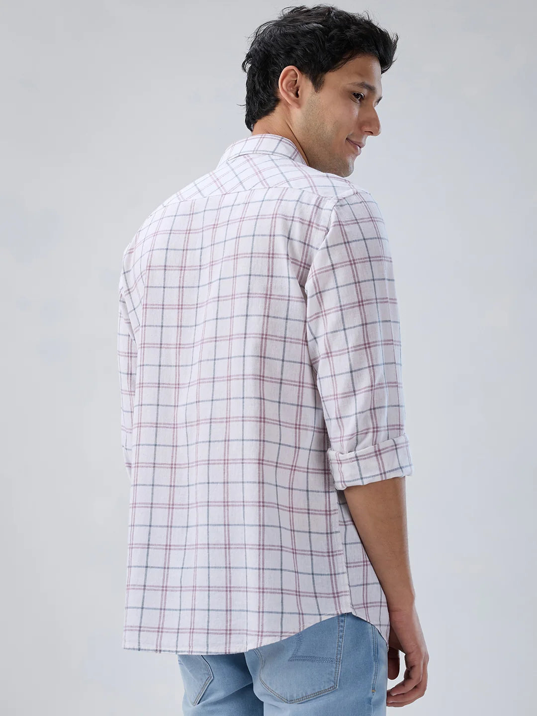 Men Shirt Check Pink Regular Fit