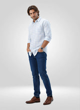 Men Shirt Check Blue Regular Fit