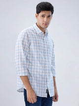 Men Shirt Check Blue Regular Fit