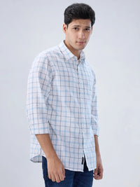 Men Shirt Check Blue Regular Fit