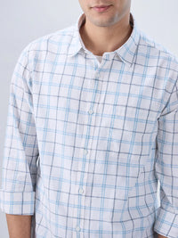 Men Shirt Check Blue Regular Fit