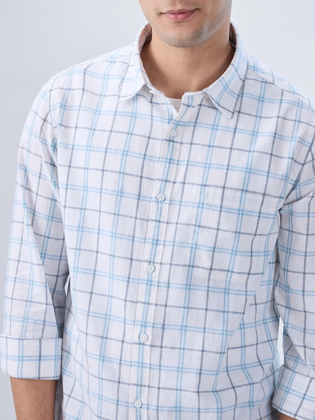 Men Shirt Check Blue Regular Fit