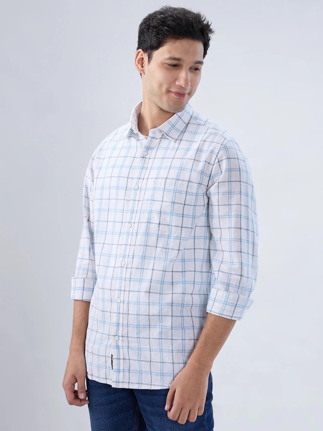 Men Shirt Check Blue Regular Fit