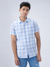 Men Shirt Check Blue Regular Fit