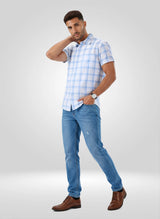 Men Shirt Check Blue Regular Fit