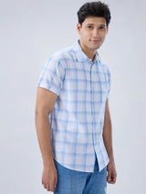 Men Shirt Check Blue Regular Fit