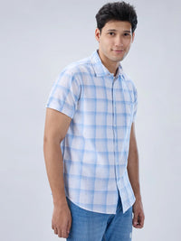Men Shirt Check Blue Regular Fit