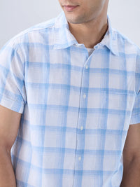 Men Shirt Check Blue Regular Fit