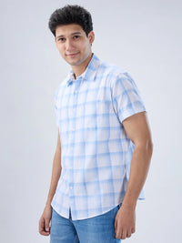 Men Shirt Check Blue Regular Fit