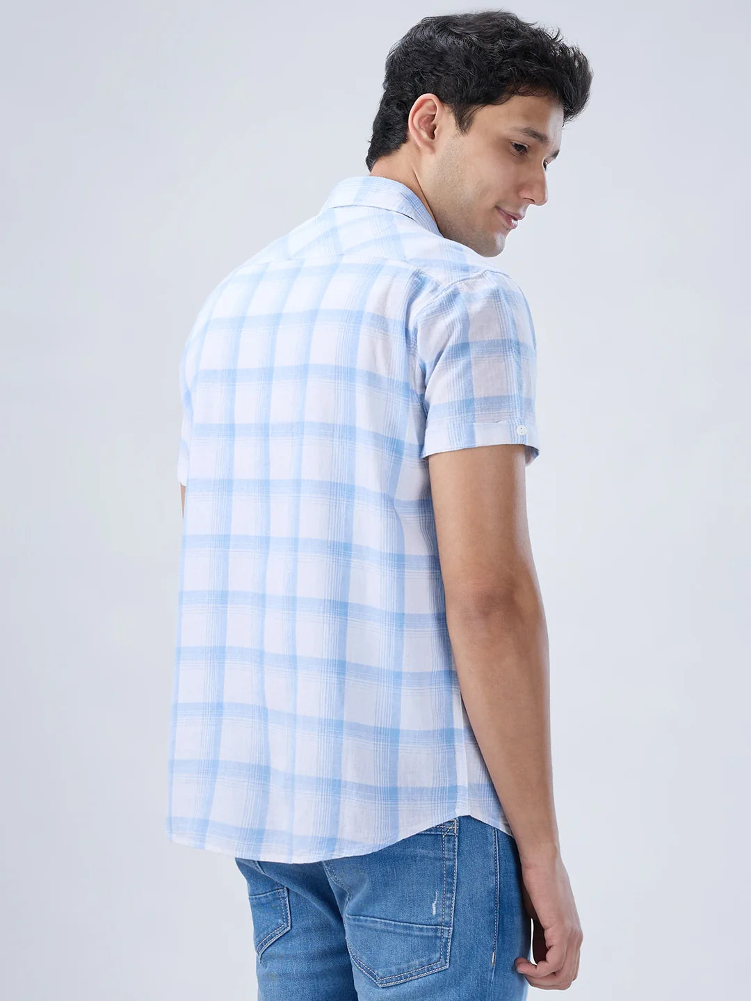 Men Shirt Check Blue Regular Fit