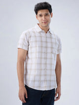 Men Shirt Check Brown Regular Fit