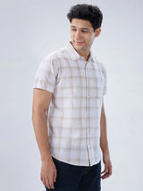 Men Shirt Check Brown Regular Fit