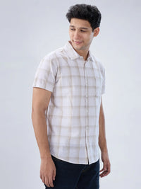 Men Shirt Check Brown Regular Fit