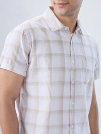 Men Shirt Check Brown Regular Fit