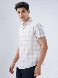 Men Shirt Check Brown Regular Fit