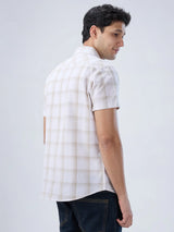 Men Shirt Check Brown Regular Fit