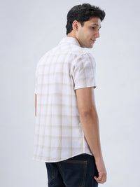 Men Shirt Check Brown Regular Fit