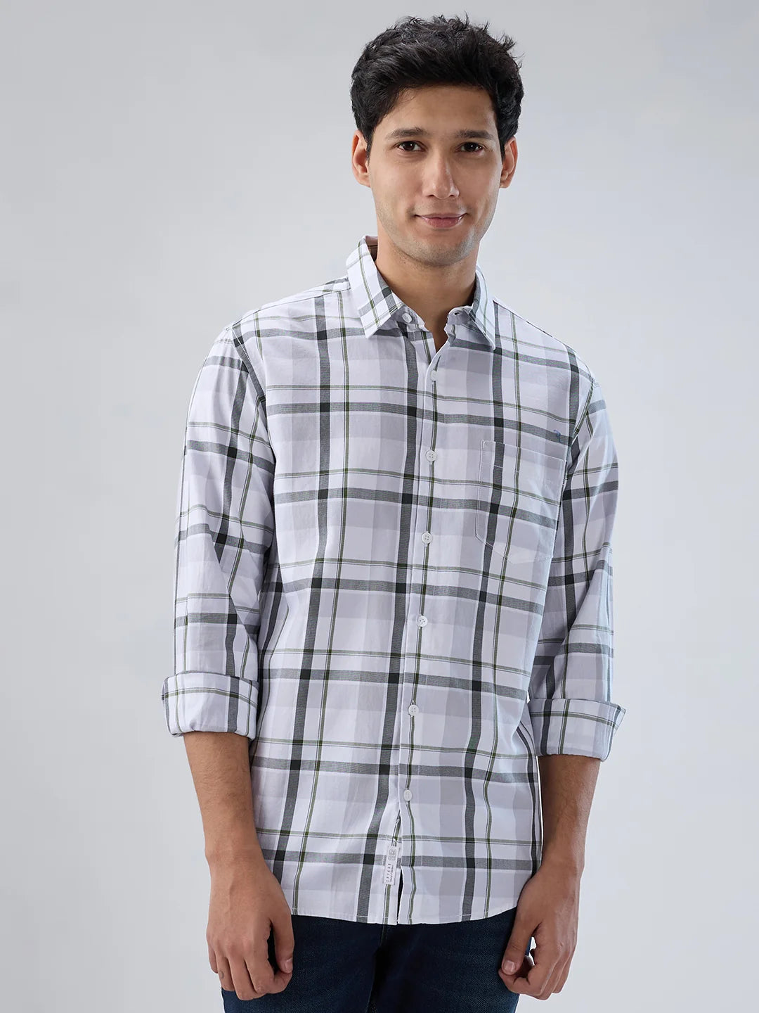 Men Shirt Check Green Regular Fit
