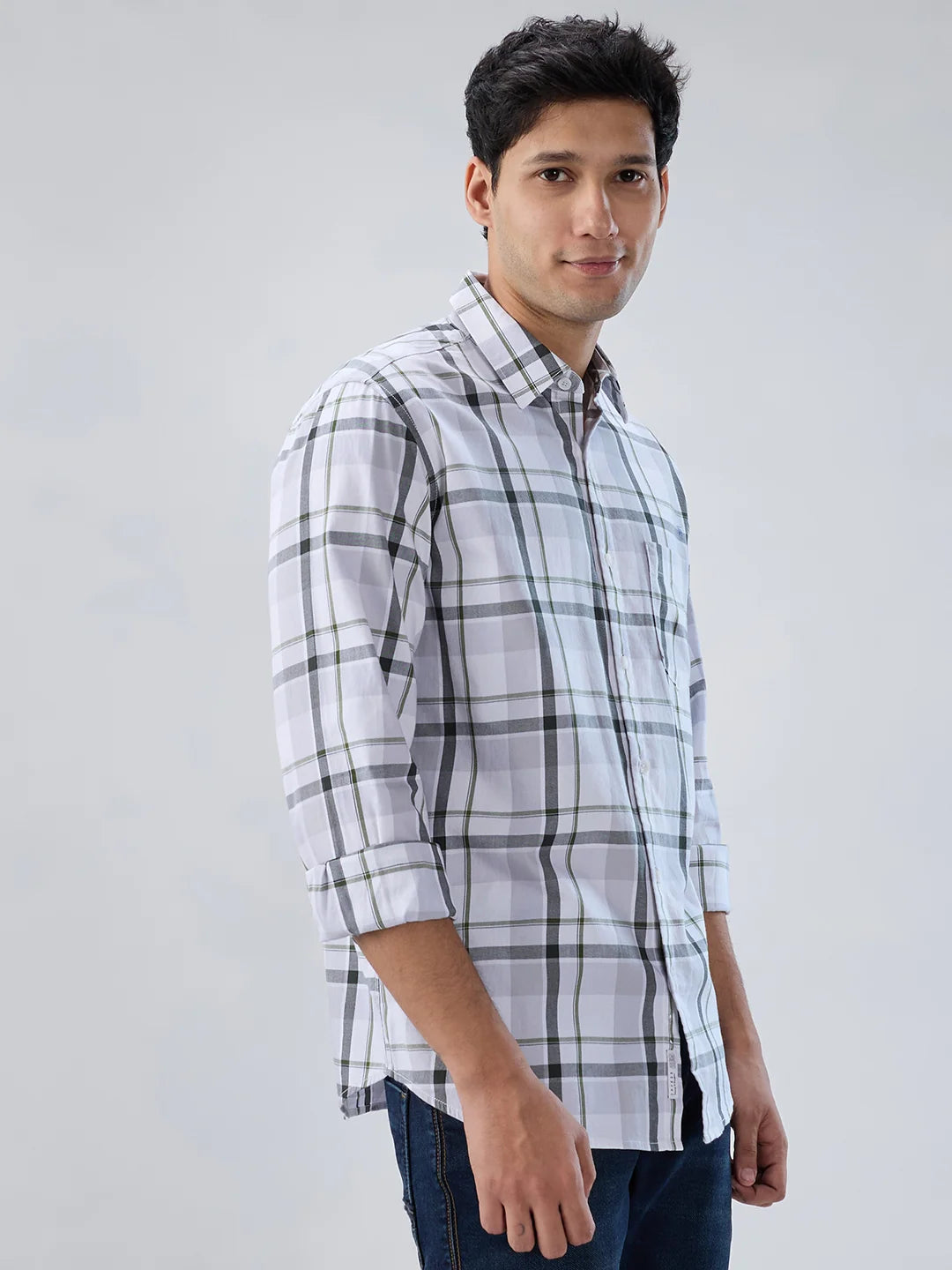 Men Shirt Check Green Regular Fit