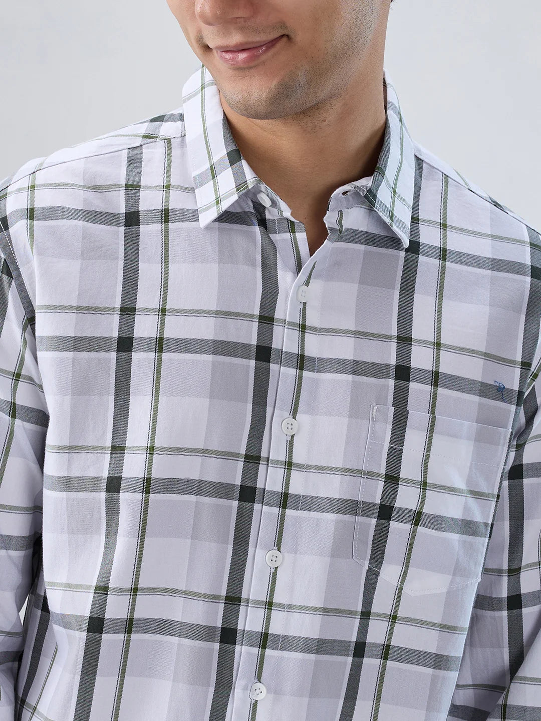 Men Shirt Check Green Regular Fit